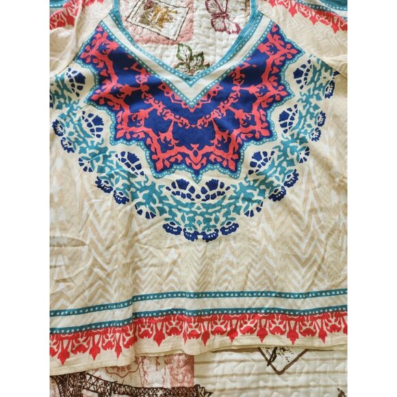 Jealous Tomato Women's V-Neck cold shoulder top‎ Bohemian Beach Rayon Size L - Picture 8 of 9